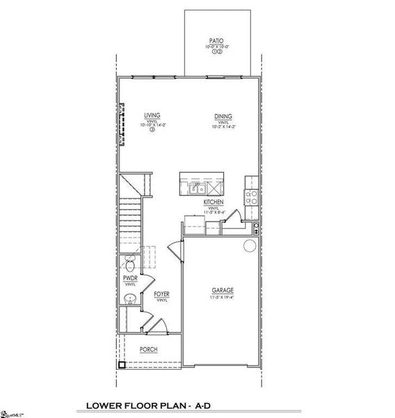 2D floor plan layout of this home in Meece Townhomes, Easley, SC (Image 3).