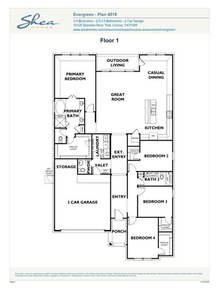 2D floor plan layout of this home in Evergreen 55', Conroe, TX (Image 3).