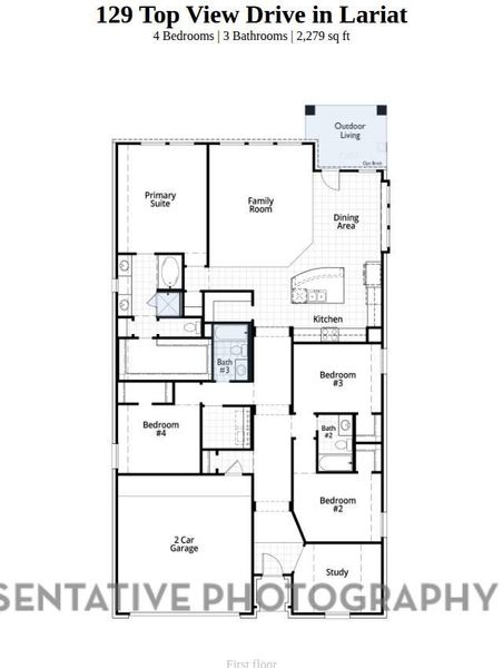 2D floor plan layout of this home in Lariat, Liberty Hill, TX (Image 4).