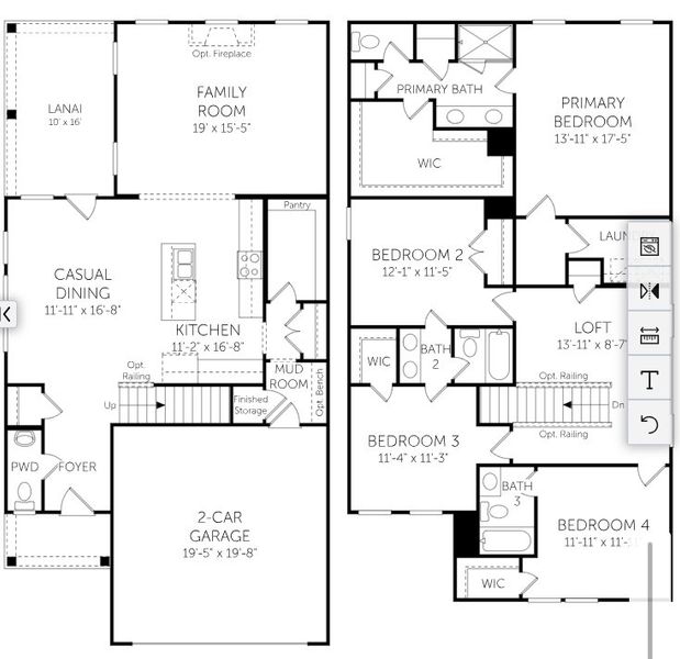 2D floor plan layout for the Winhaven - Single Family Homes by Dream Finders Homes in Wildcat Chase, Summerville, SC (Image 3).