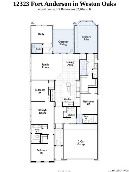 2D floor plan layout of this home in Weston Oaks, San Antonio, TX (Image 2).
