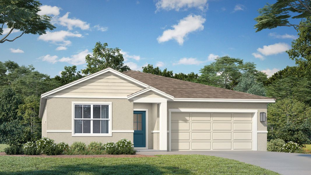 Representative exterior photo of a completed home built from the Baker by DRB Homes in Hamilton Bluff, Haines City, FL (Image 7). Representative exterior photo of a completed home built from the Baker by DRB Homes in Hamilton Bluff, Haines City, FL (Image 7).