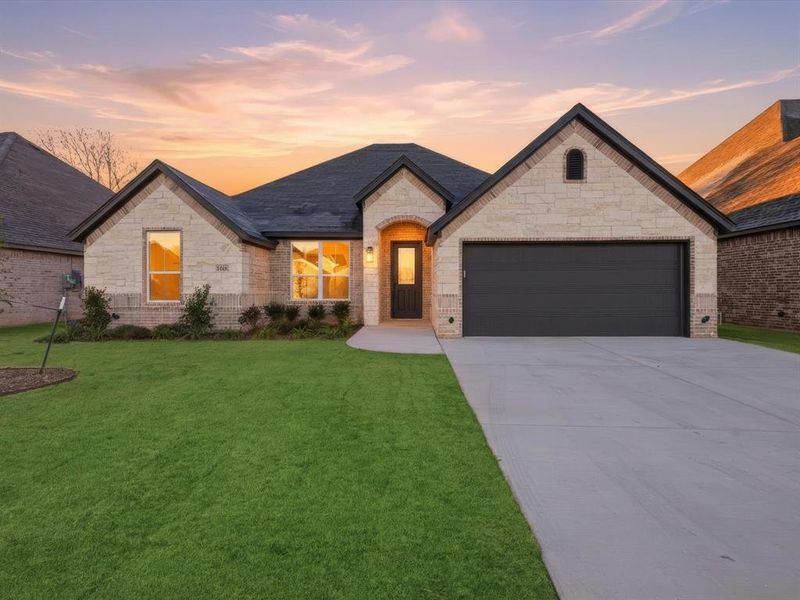 Front exterior of a new home in , Granbury, TX, highlighting curb appeal (Image 1). Front exterior of a new home in , Granbury, TX, highlighting curb appeal (Image 1).