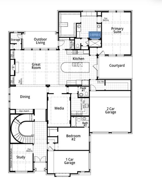 2D floor plan layout for the 608 by Highland Homes in Fulbrook on Fulshear Creek: 80ft. lots, Fulshear, TX (Image 6).