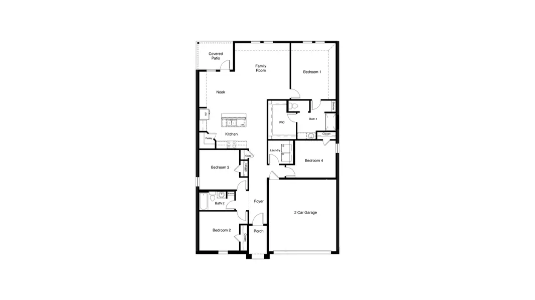 2D floor plan layout for the Texas Cali by D.R. Horton in The Hills at Reunion, Newark, TX (Image 4). 2D floor plan layout for the Texas Cali by D.R. Horton in The Hills at Reunion, Newark, TX (Image 4).