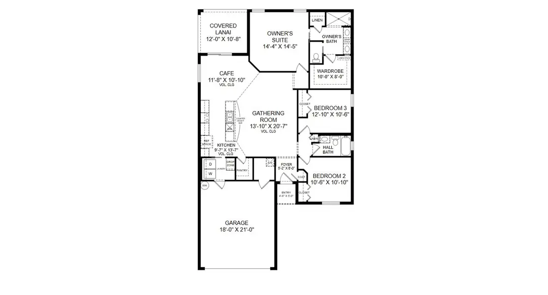 2D floor plan layout for the Parsyn by Highland Homes of Florida in Vista Trace, Belleview, FL (Image 3).