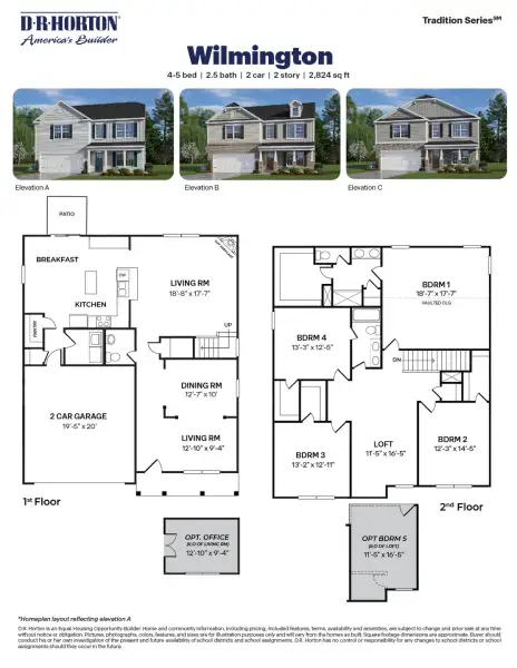 2D floor plan layout for the Wilmington by D.R. Horton in Porters Landing, Wendell, NC (Image 3).