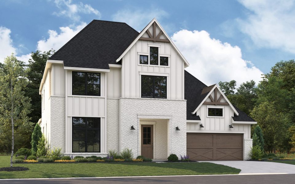 Representative exterior photo of a completed home built from the 5062 by Tradition Homes in The Parks at Wilson Creek, Celina, TX (Image 20). Representative exterior photo of a completed home built from the 5062 by Tradition Homes in The Parks at Wilson Creek, Celina, TX (Image 20).