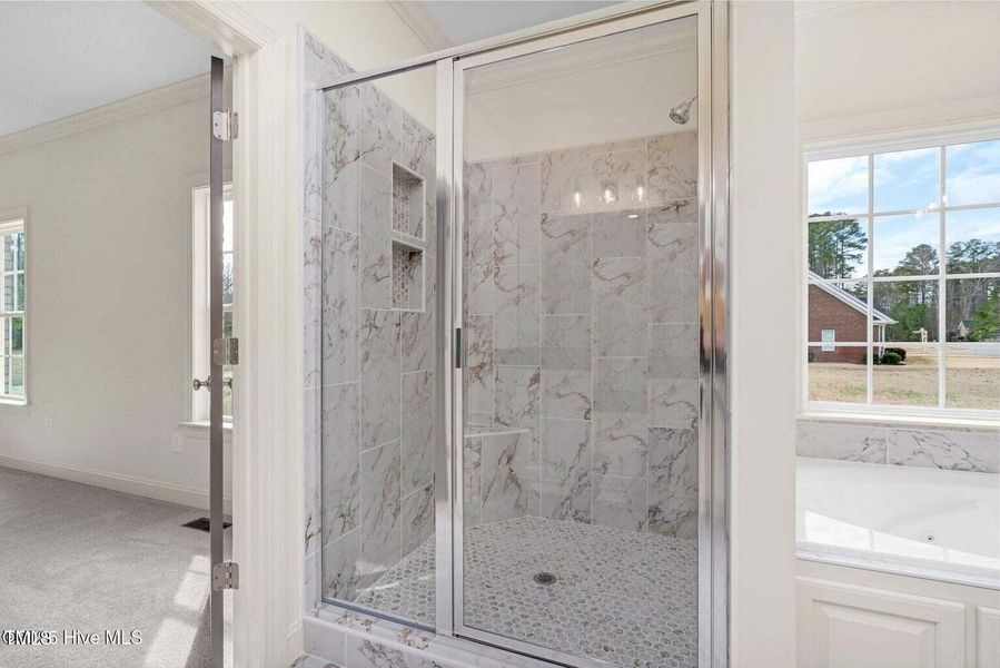 Lovely, large ceramic tile shower