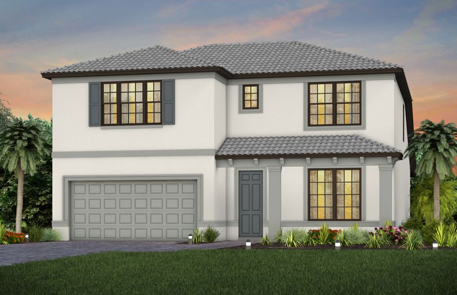 Front exterior of a new home in Terreno, Naples, FL, highlighting curb appeal (Image 1).