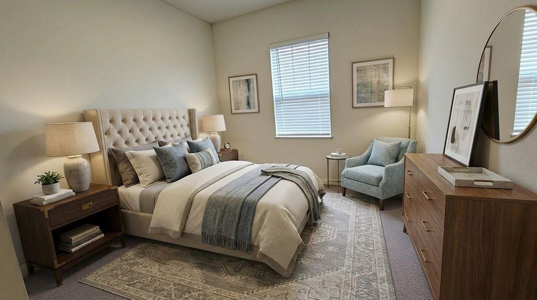 Bedroom with dark carpet