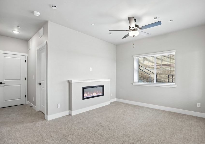 The first floor has a family room  and a fireplace.