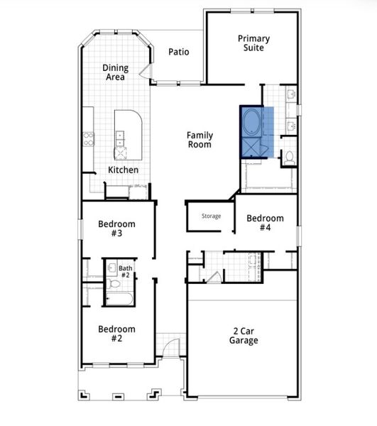 2D floor plan layout for the Amberley by Highland Homes in Landmark, Denton, TX (Image 3).