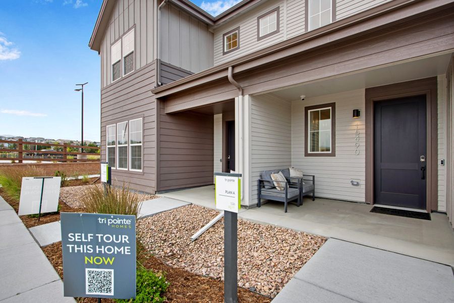 Exterior details and patio area of a home in Candelas Townhomes, Arvada (Image 3). Exterior details and patio area of a home in Candelas Townhomes, Arvada (Image 3).