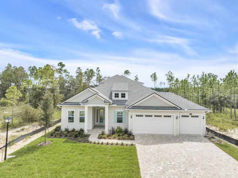 Representative exterior photo of a completed home built from the Avondale by Riverside Homes in Hidden Creek at SilverLeaf, St. Augustine, FL (Image 7). Representative exterior photo of a completed home built from the Avondale by Riverside Homes in Hidden Creek at SilverLeaf, St. Augustine, FL (Image 7).