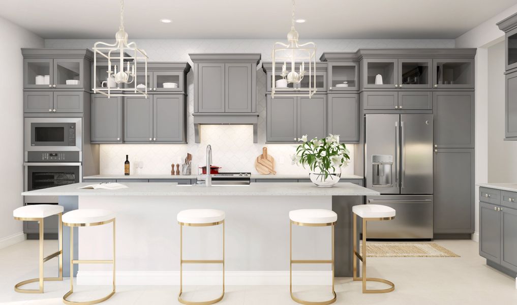 Kitchen with center island and pendant lighting