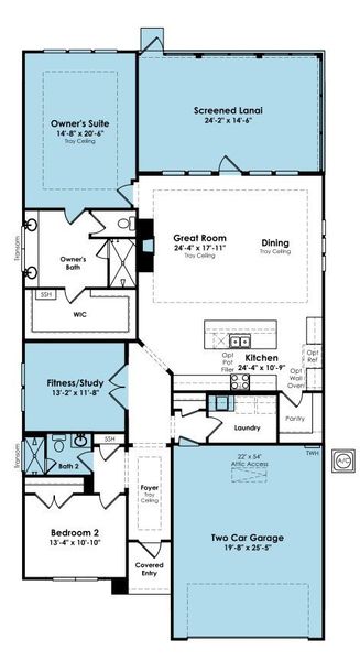 2D floor plan layout of this home in Cresswind at Rocky River, Locust, NC (Image 3).