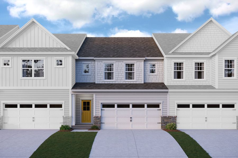 Representative exterior photo of a completed home built from the Addison by Beazer Homes in Friendship Village Townes, Apex, NC (Image 6). Representative exterior photo of a completed home built from the Addison by Beazer Homes in Friendship Village Townes, Apex, NC (Image 6).