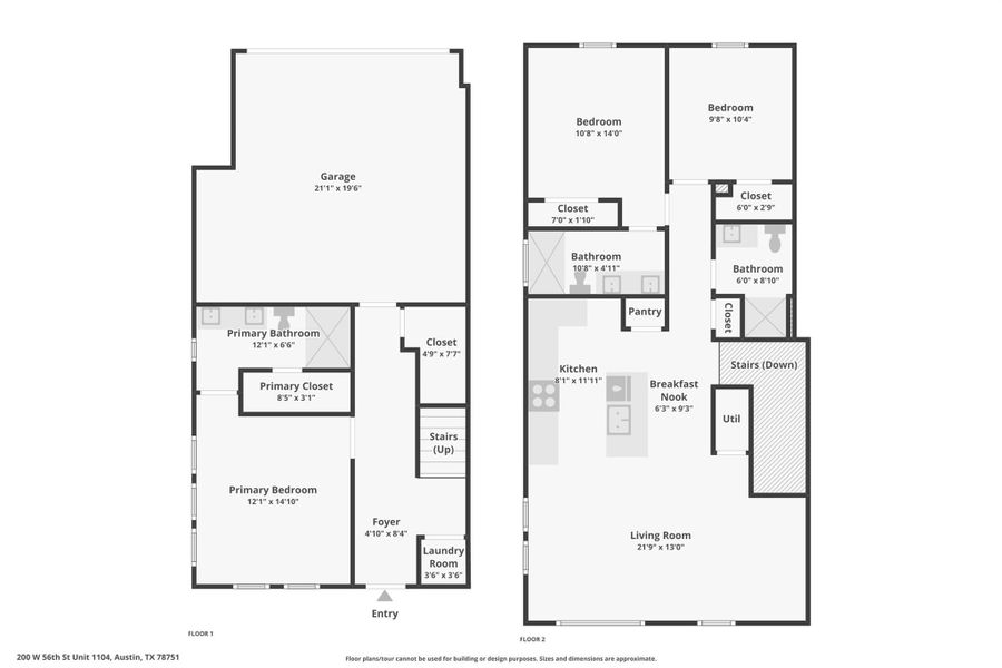 2D floor plan layout of this home in Koenig Townhomes, Austin, TX (Image 4).