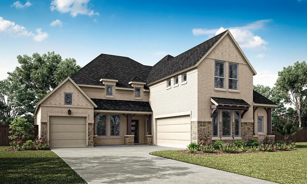 Front exterior of a new home in La Terra at Uptown Celina, Celina, TX, highlighting curb appeal (Image 1). Front exterior of a new home in La Terra at Uptown Celina, Celina, TX, highlighting curb appeal (Image 1).