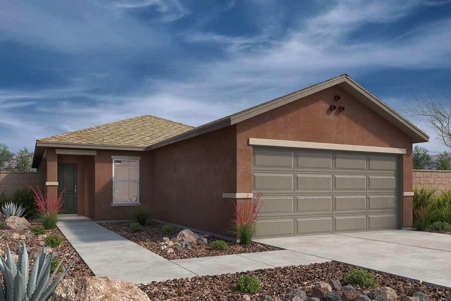 Front exterior of a new home in Saguaro Haven, Tucson, AZ, highlighting curb appeal (Image 1). Front exterior of a new home in Saguaro Haven, Tucson, AZ, highlighting curb appeal (Image 1).