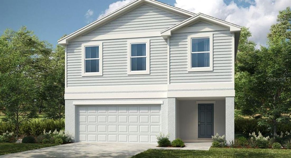 Front exterior of a new home in Waterstone, Groveland, FL, highlighting curb appeal (Image 27). Front exterior of a new home in Waterstone, Groveland, FL, highlighting curb appeal (Image 27).