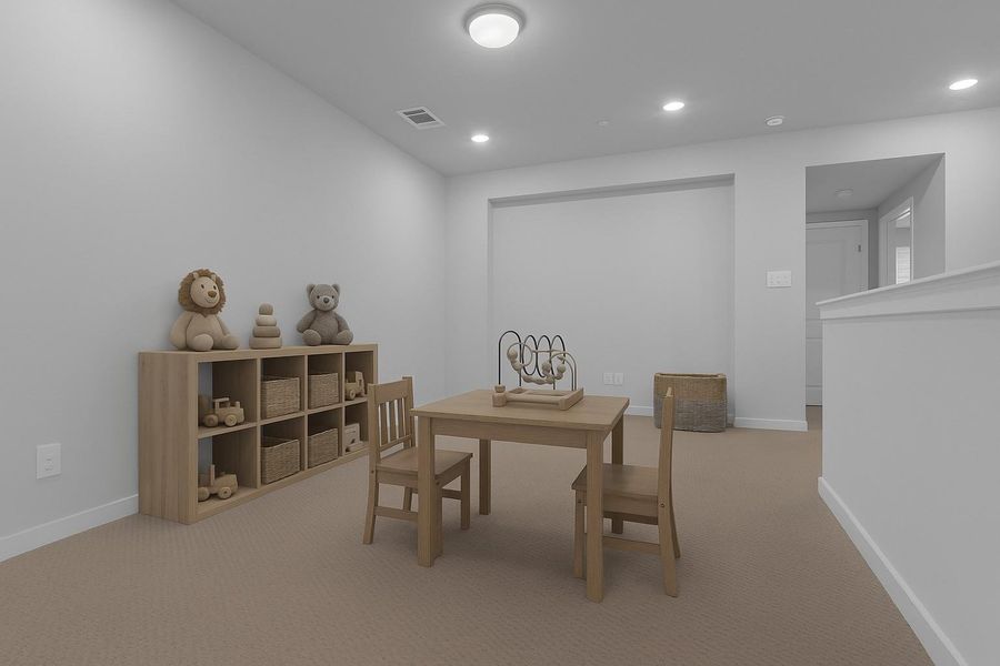 Staged Photo of the upstairs loft as a playroom.