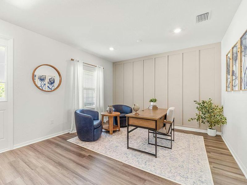 A flex-use den, located off the foyer, can be built open to the living area - Westin II by Highland Homes