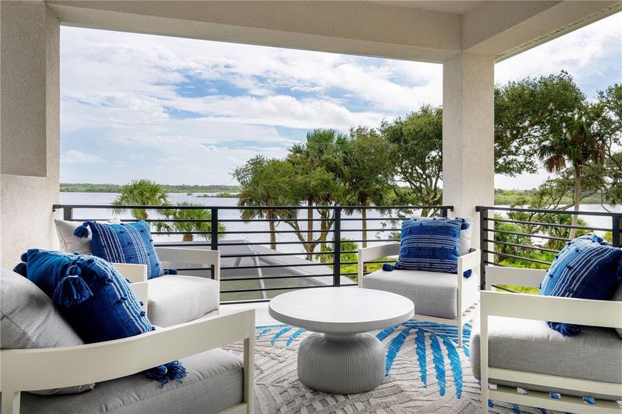 Second floor balcony of Veranda Model Home. Note: Selections and colors may vary on this preconstruction home.