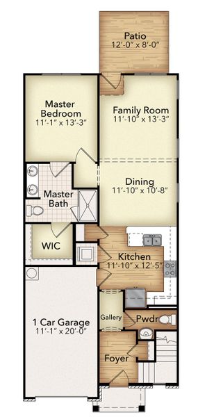 2D floor plan layout for the Nantucket by Parkside Builders in The Woods, Gallatin, TN (Image 3).