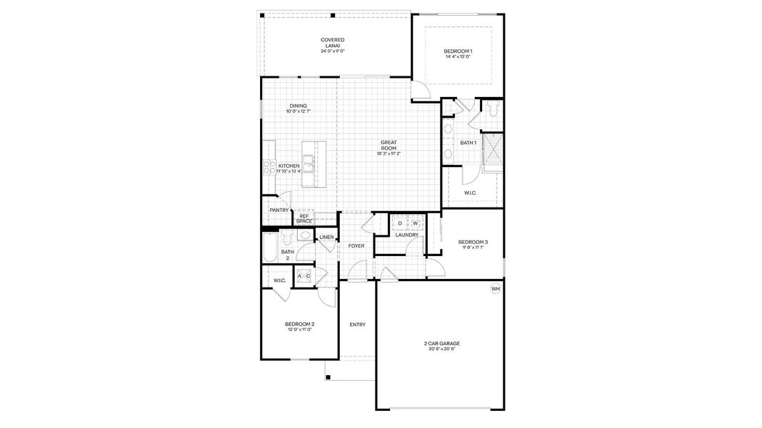 2D floor plan layout for the Avon by D.R. Horton in Freedom at Sawmill Branch, Palm Coast, FL (Image 5). 2D floor plan layout for the Avon by D.R. Horton in Freedom at Sawmill Branch, Palm Coast, FL (Image 5).