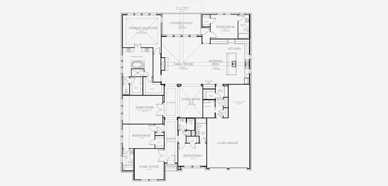 2D floor plan layout for the 3566W by Perry Homes in Sweetgrass 80', Haslet, TX (Image 4). 2D floor plan layout for the 3566W by Perry Homes in Sweetgrass 80', Haslet, TX (Image 4).
