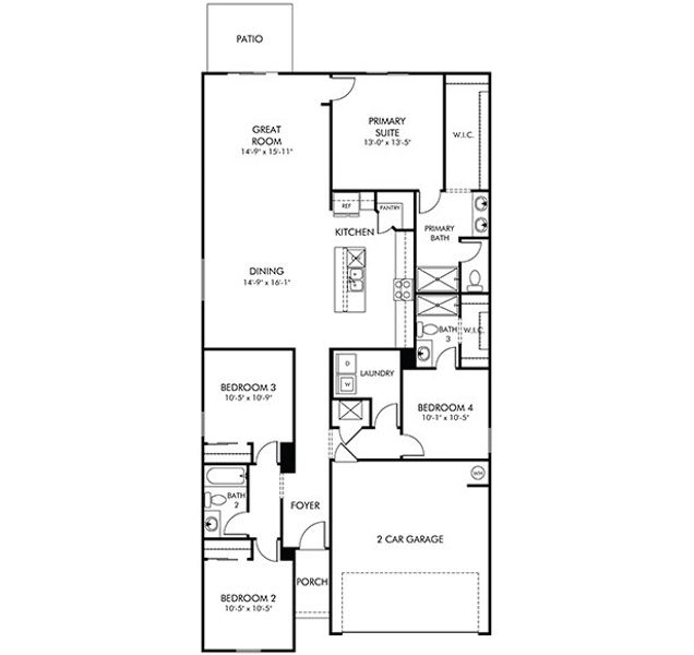 2D floor plan layout of this home in Flagler Village - Classic Series, Palm Coast, FL (Image 1).