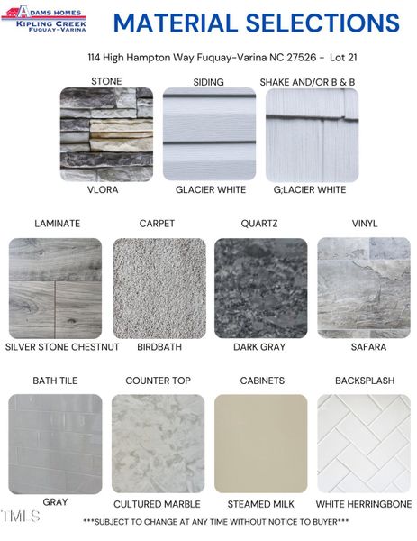 Material Color Selection Sheet