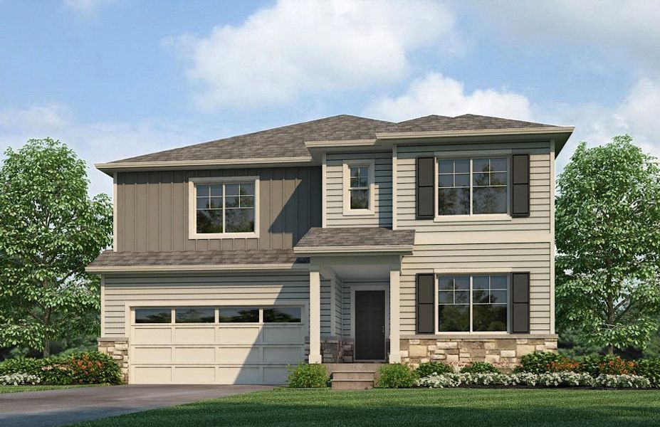 Front exterior of a new home in Fossil Creek Ranch, Windsor, CO, highlighting curb appeal (Image 2).