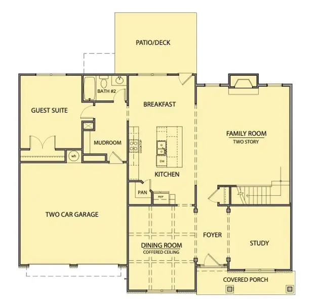 2D floor plan layout for the Reynold by Kerley Family Homes in Springside Reserve, Powder Springs, GA (Image 3).