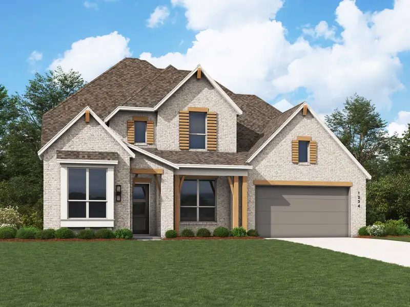 Representative exterior photo of a completed home built from the Regis Plan by Highland Homes in Alsatian Oaks: 60ft. lots, Castroville, TX (Image 25).