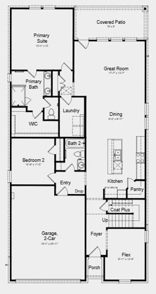 First Floor Plan - Additional highlights include: Irrigation system, garage door opener, covered rear patio and spray foam insulation First Floor Plan - Additional highlights include: Irrigation system, garage door opener, covered rear patio and spray foam insulation