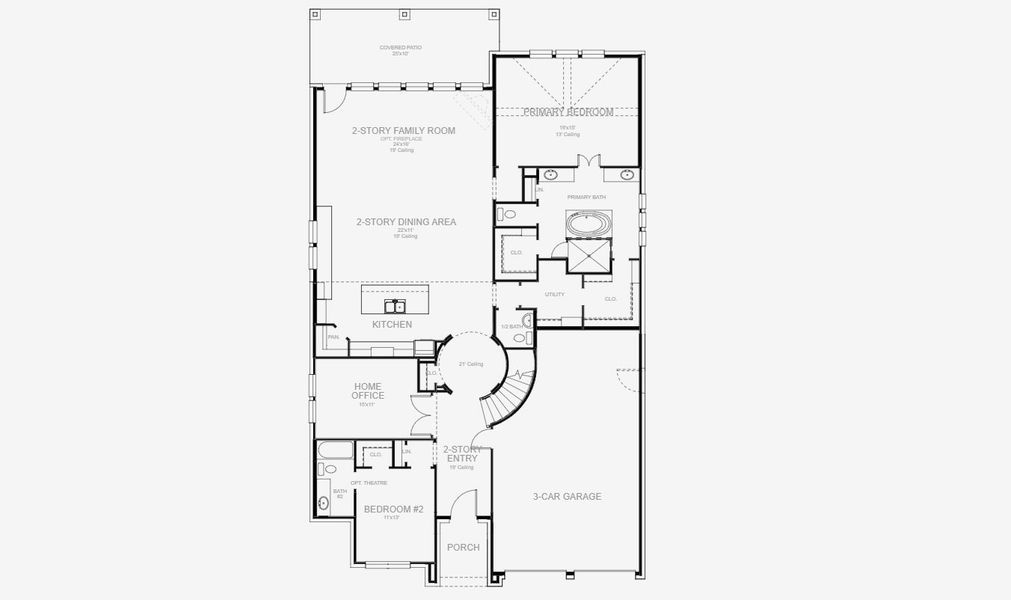 2D floor plan layout for the 3396W by Perry Homes in Hidden Canyon 55', San Antonio, TX (Image 3).