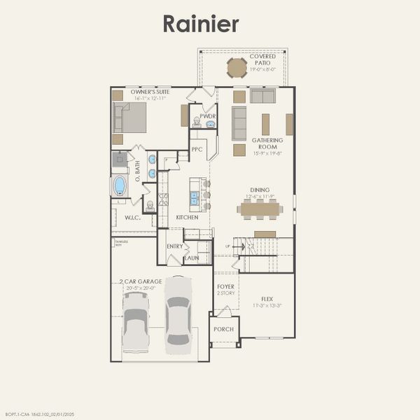 2D floor plan layout for the Rainier by Pulte Homes in Parks of Village Creek, Burleson, TX (Image 6).