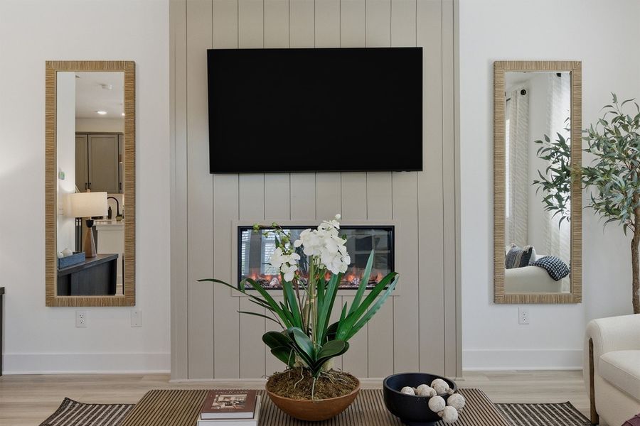 A room with a tv and a plant.