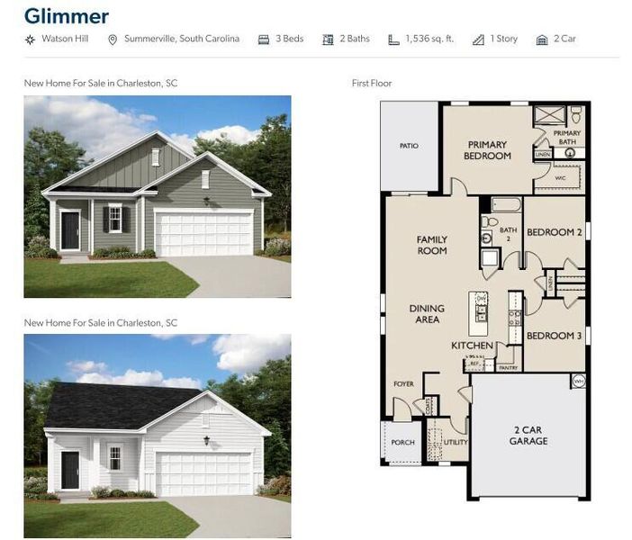 2D floor plan layout of this home in Watson Hill, Summerville, SC (Image 2).
