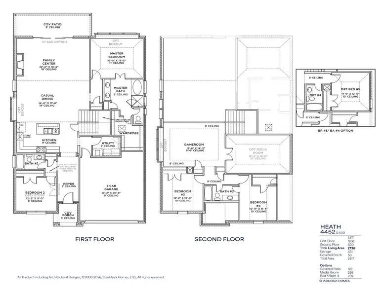 2D floor plan layout for the Heath - 4452SPR by Shaddock Homes in Brookhollow West, Prosper, TX (Image 4). 2D floor plan layout for the Heath - 4452SPR by Shaddock Homes in Brookhollow West, Prosper, TX (Image 4).