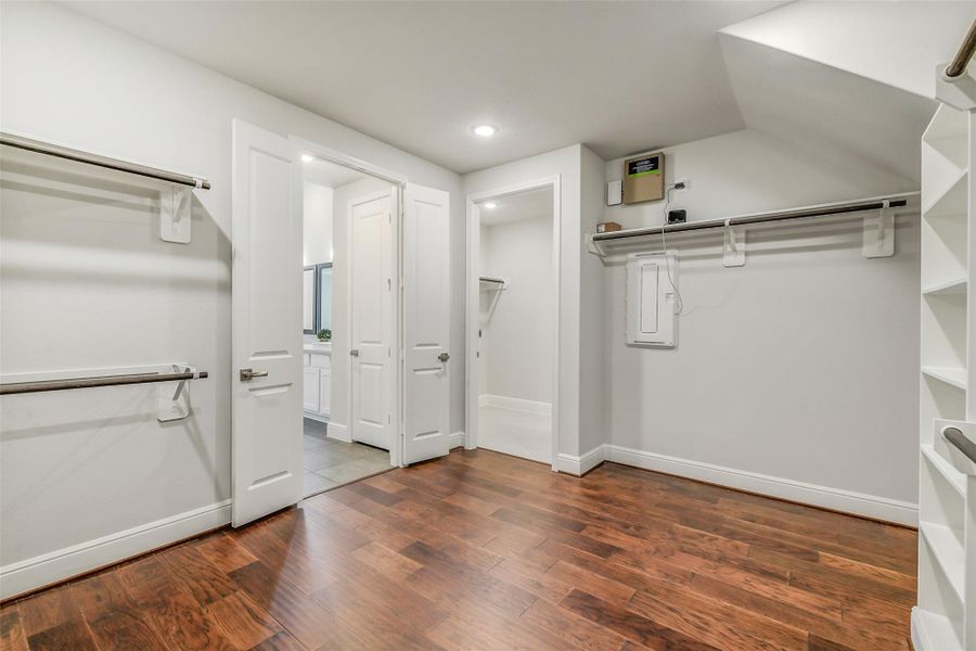 In addition to being large and well planned for storage the closet opens to the utility room, making the chore of putting away the clean clothes so easy. In addition to being large and well planned for storage the closet opens to the utility room, making the chore of putting away the clean clothes so easy.