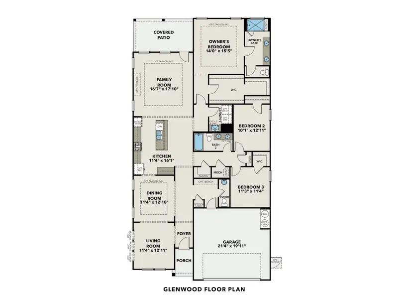 2D floor plan layout for the The Glenwood D by Davidson Homes LLC in Kelly Preserve, Loganville, GA (Image 3).