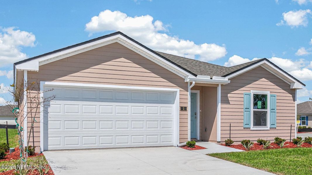 Front exterior of a new home in Sawmill Branch, Palm Coast, FL, highlighting curb appeal (Image 1). Front exterior of a new home in Sawmill Branch, Palm Coast, FL, highlighting curb appeal (Image 1).