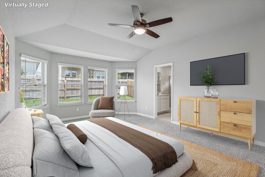 Virtually staged primary suite in the Allen floorplan at a Meritage Homes community. Virtually staged primary suite in the Allen floorplan at a Meritage Homes community.