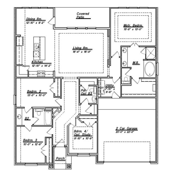 2D floor plan layout for the Floor Plan 2050 by Colina Homes in Grand Magnolia, Magnolia, TX (Image 5).