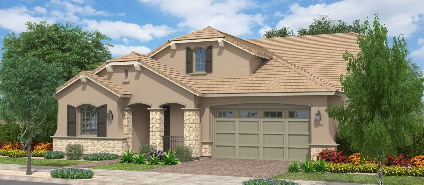Representative exterior photo of a completed home built from the Redwood w/Loft by Fulton Homes in Groves at Barney Farms, Queen Creek, AZ (Image 6).
