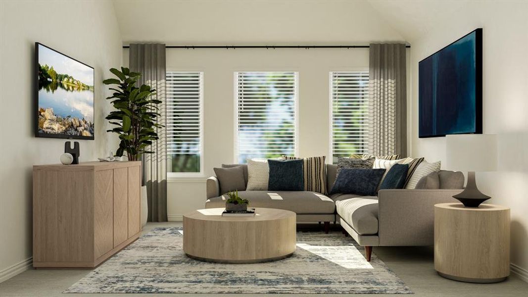 Living room featuring vaulted ceiling